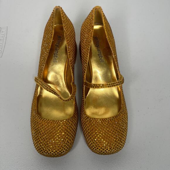 Jeffrey Campbell Gold Velvet Regal Mary Jane Pump Size 5 - Picture 8 of 9